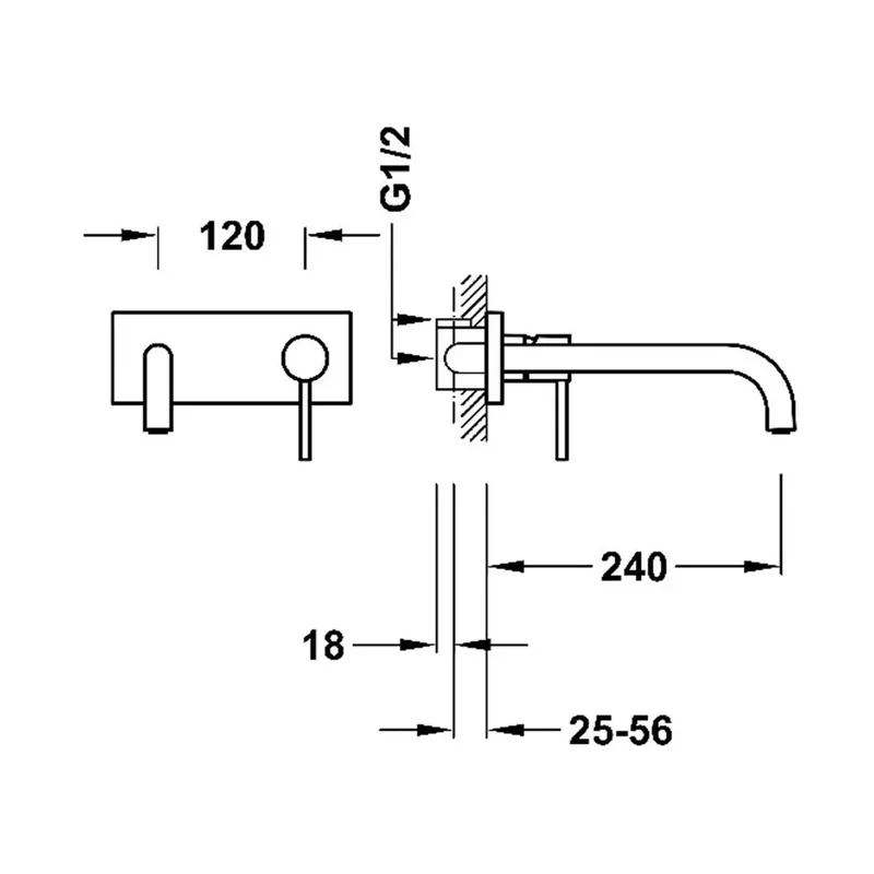 Grifo para lavabo monomando con cuerpo empotrado acabado en acero Study Tres