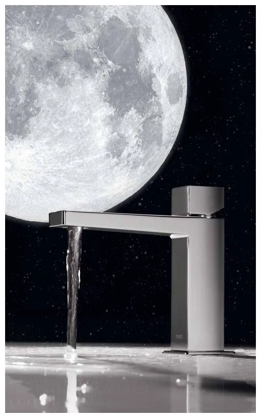 Grifo monomando para lavabo con caño plano de latón acabado cromado CUB S SLIM TRES