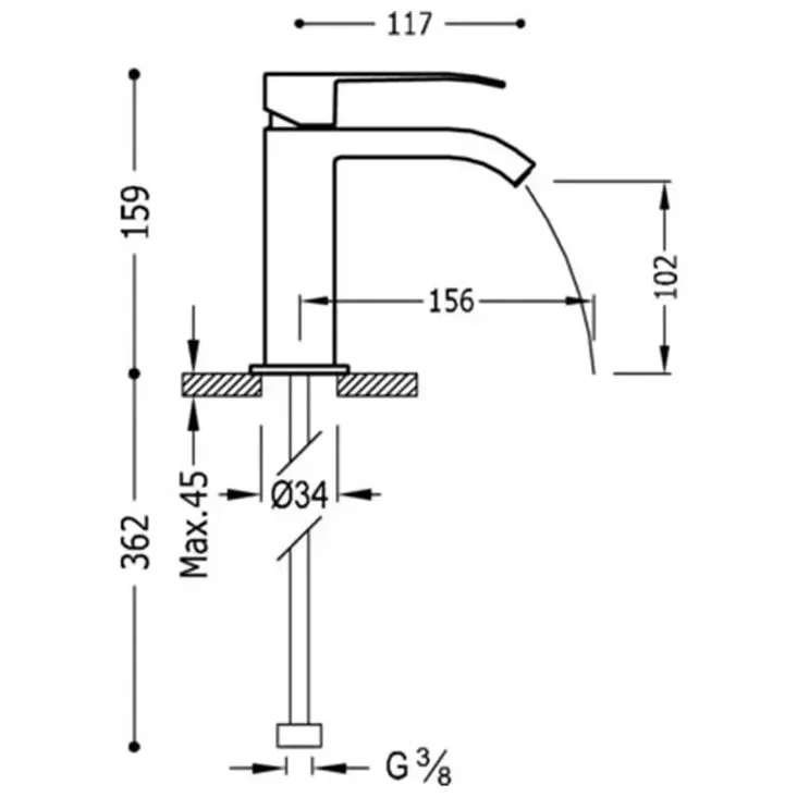 TRES 00610101D Grifo monomando para lavabo con caño rectangular de 15 cm fabricado de latón con acabado cromado