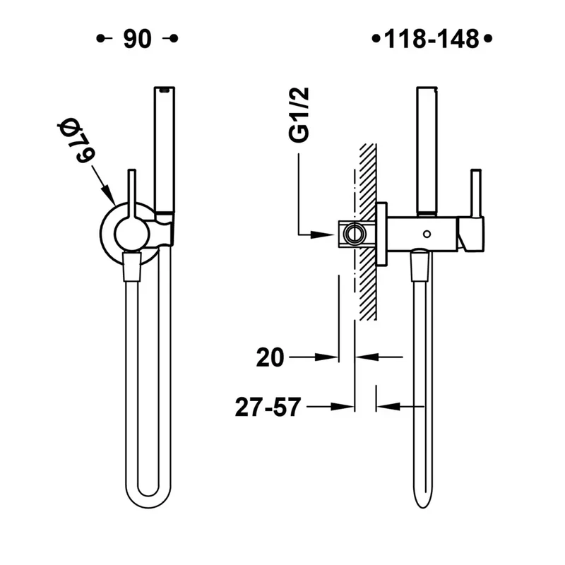 TRES 134123 Conjunto de bidé con grifo monomando para empotrar fabricado de latón con acabado cromado Max