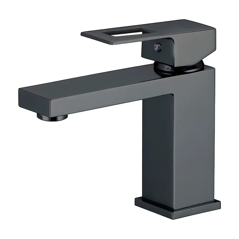 Grifo de lavabo monomando cuadrado con maneta hueca en negro mate Guadalete de Valaz