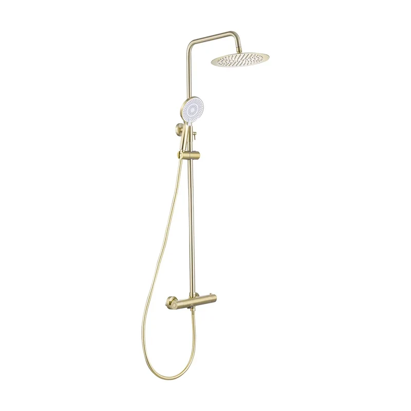 Barra de ducha bañera redonda termostática dorado cepillado hasta 150 cm Ebro Valaz