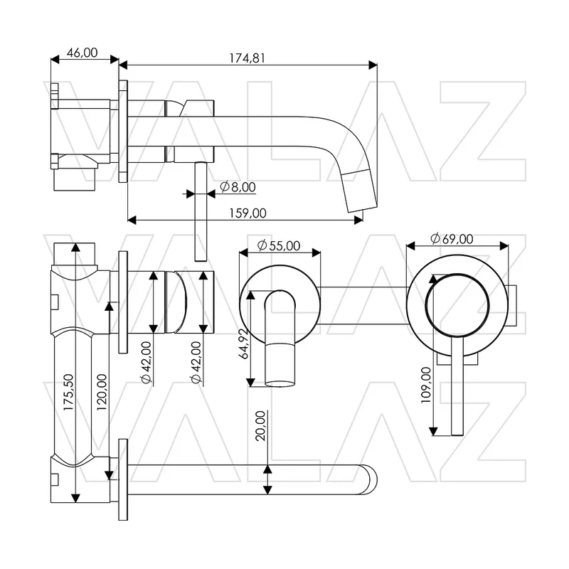 Grifo de lavabo empotrado monomando con caño de 15 cm en cromado Deva de Valaz