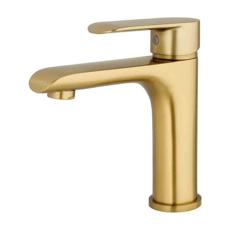 Grifo de lavabo monomando redondo en oro mate cepillado Turia de Valaz