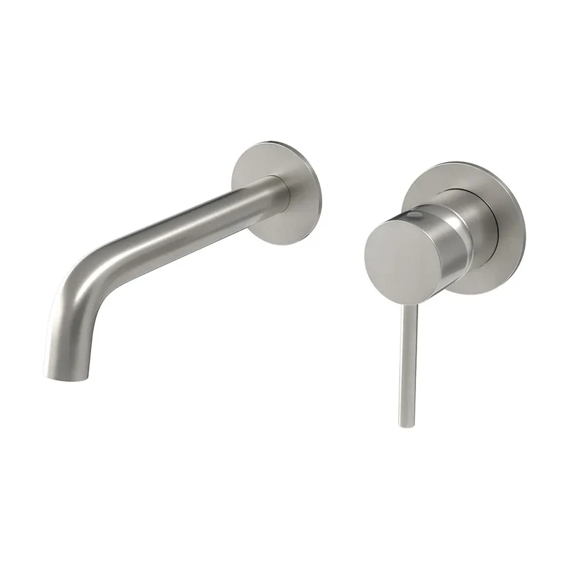 Grifo de lavabo empotrado monomando con caño de 21 cm en acero cepillado Deva de Valaz