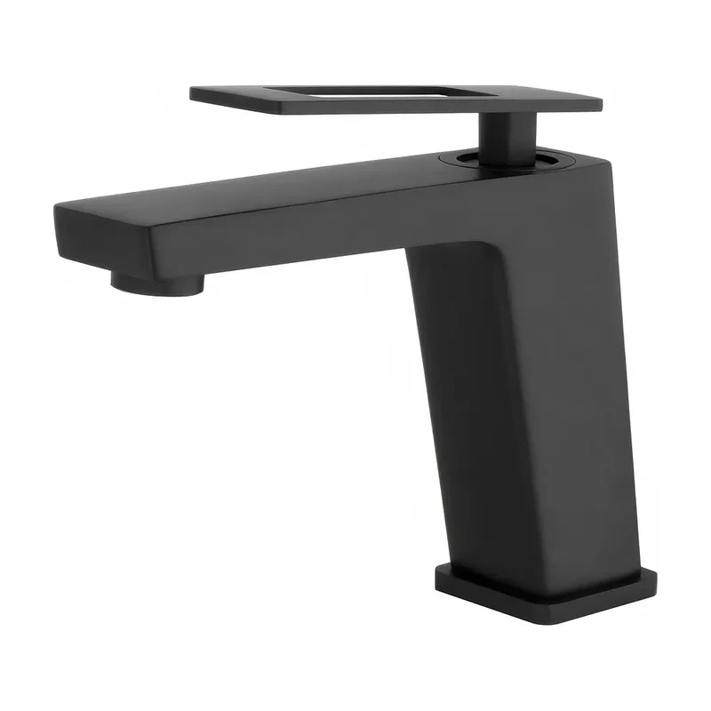 Grifo de lavabo monomando cuadrado con maneta hueca en negro mate Cabrera de Valaz