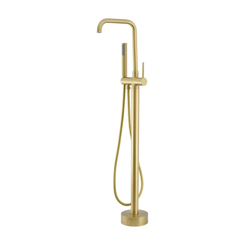 Grifo de bañera exenta redondo en oro mate con protección PVD y caño en C tipo cascada Serpis de Valaz