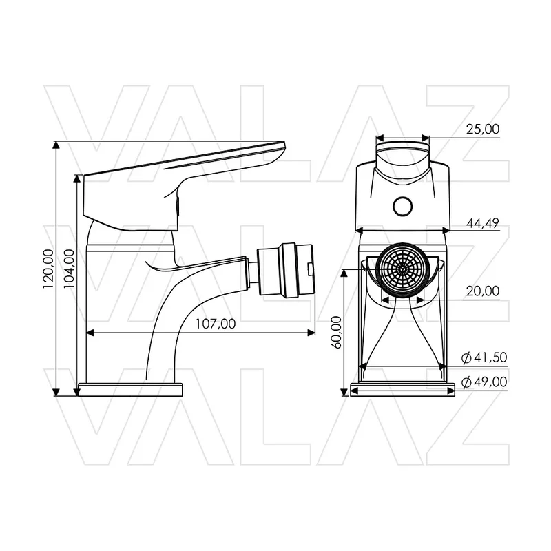 Grifo de bidé monomando cromado con diseño moderno y durabilidad Tera de Valaz