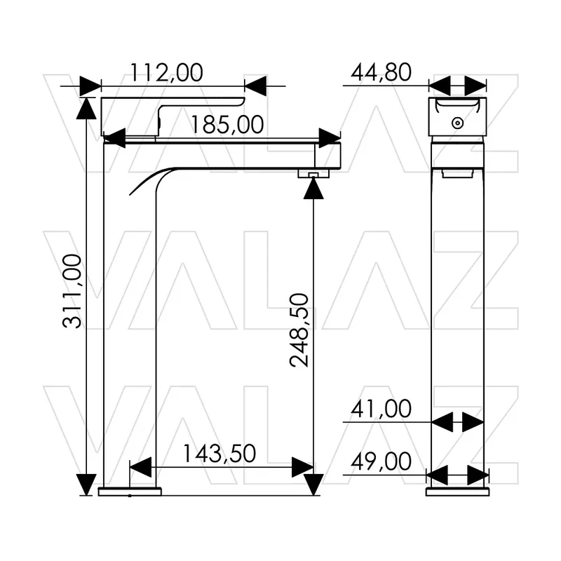 Grifo de lavabo alto para pica monomando redondo en cromado Viar de Valaz