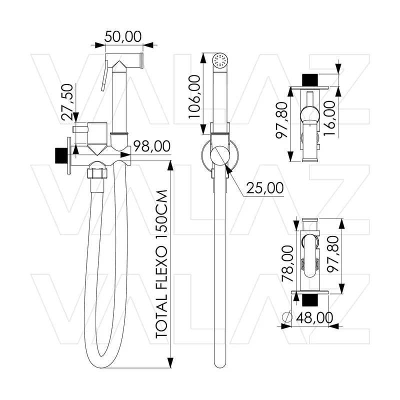 grifo de bidet empotrado redondo dorado cepillado 1 vía fría Guadiana de Valaz