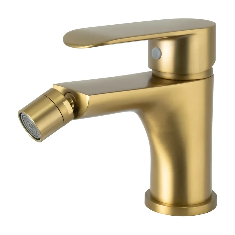 Grifo de bidé monomando redondo oro mate protección PVD cerámico 35 mm latiguillos 38 Turia Valaz