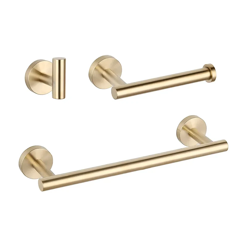 Accesorios de baño dorado cepillado toallero 40 cm Portarrollos 3 perchas Valaz