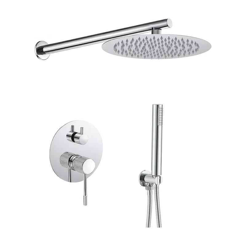 Ducha empotrada monomando a pared redonda con maneta luxury y rociador de 20 cm en cromado Torina de Valaz