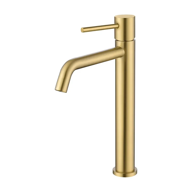 Grifo de lavabo alto para pica monomando redondo en oro mate Ebro de Valaz