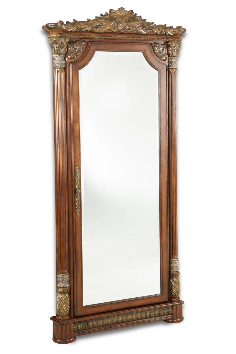 Villa Valencia - Accent Floor Wall Mirror With Storage - Classic Chestnut