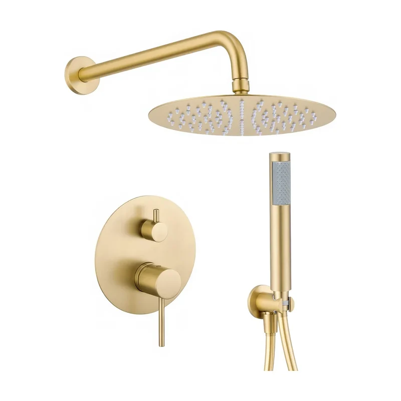 Ducha empotrada monomando redonda oro mate protección PVD a pared 25 cm Cenia de Valaz