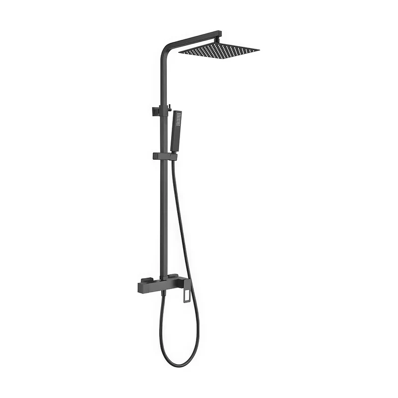 barra de ducha monomando cuadrada con maneta hueca negro mate rociador 20 25 30 cm barra extensible 80 120 cm Cabrera de Valaz