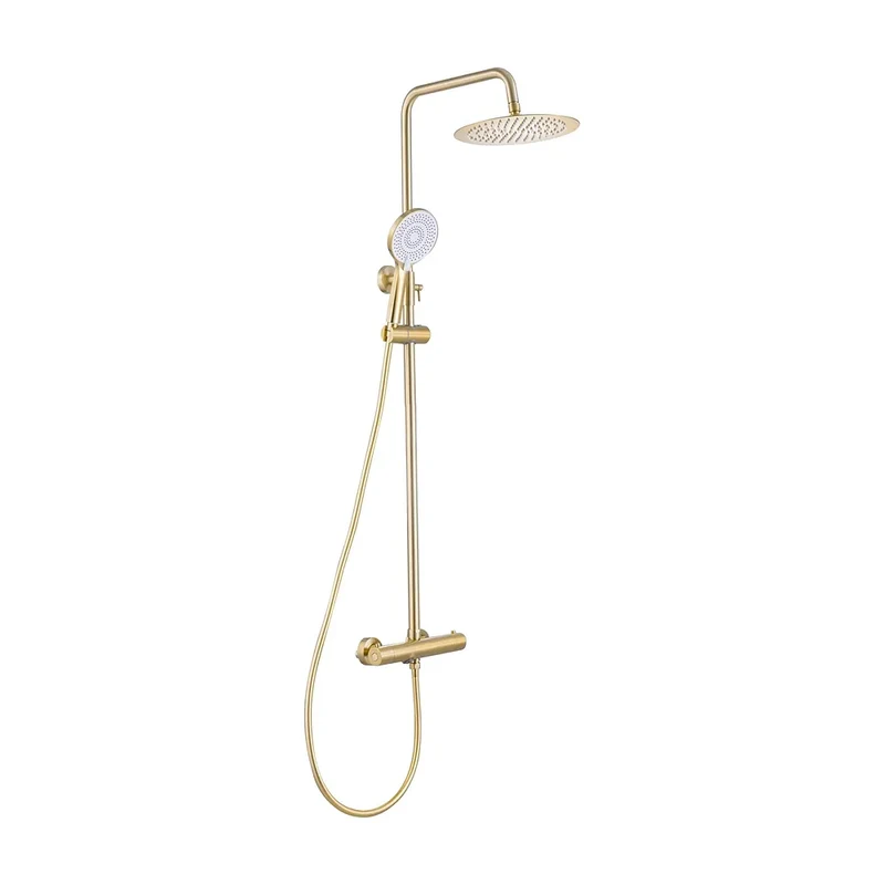 Barra de ducha bañera termostática redonda ajustable hasta 150 cm oro mate protección PVD Ebro de Valaz
