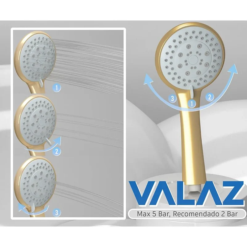 Barra de ducha bañera termostática redonda ajustable hasta 150 cm oro mate protección PVD Ebro de Valaz