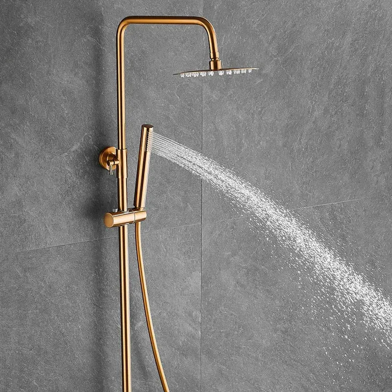 Barra de ducha termostática redonda en dorado cepillado ajustable de 80 a 120 cm Birim de Valaz