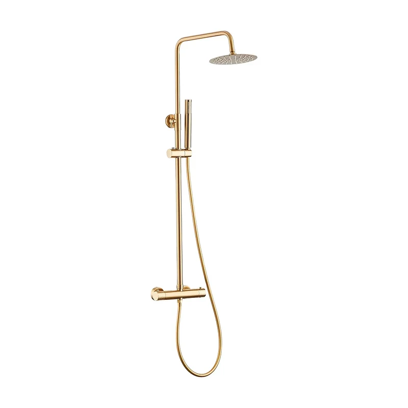 Barra de ducha termostática redonda dorado cepillado ajustable de 80 a 120 cm Birim de Valaz