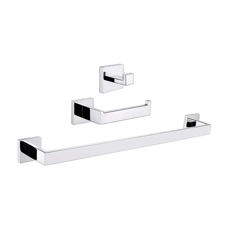 Accesorios de baño cuadrados en cromo con toallero y percha y portarollos de Valaz