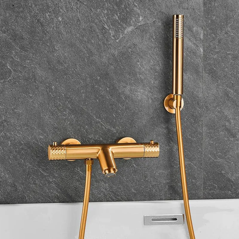 Grifo de ducha/bañera termostático dorado cepillado maneta luxury Birim de Valaz