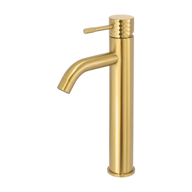 Grifo de lavabo alto monomando con maneta luxury en dorado cepillado Oda de Valaz