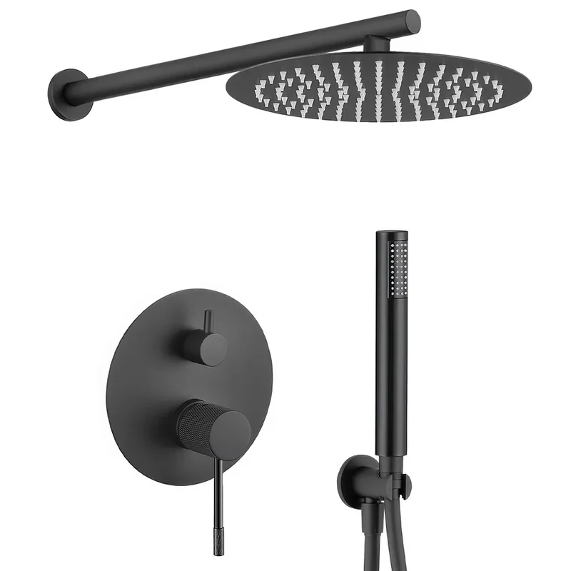 Ducha empotrada monomando 25 cm negro mate dos funciones rociador lluvia y alcachofa Torina de Valaz