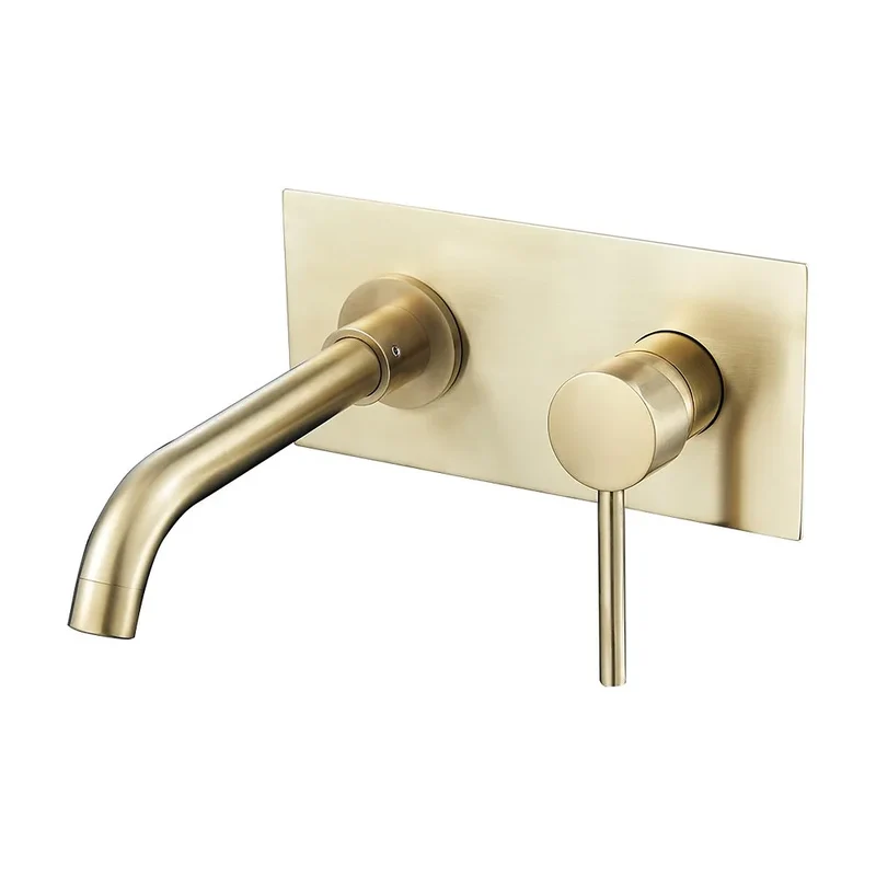 Grifo de lavabo empotrado monomando redondo con caño de 21 cm en oro mate Jucar de Valaz