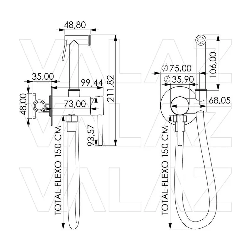 Grifo de bidet empotrado redondo 2 vias agua fria y caliente oro mate protección PVD Guadiana de Valaz