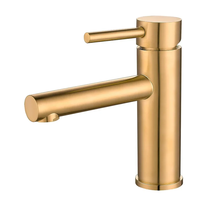 Grifo de lavabo monomando redondo con caño recto en oro mate Palancia de Valaz