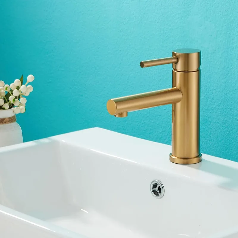 Grifo de lavabo monomando redondo con caño recto en oro mate Palancia de Valaz