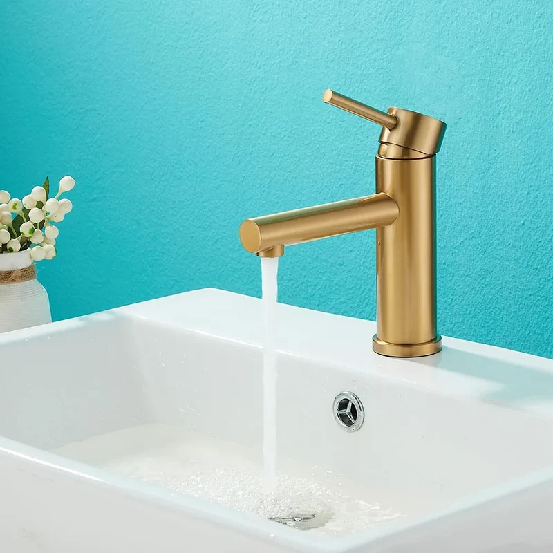 Grifo de lavabo monomando redondo con caño recto en oro mate Palancia de Valaz