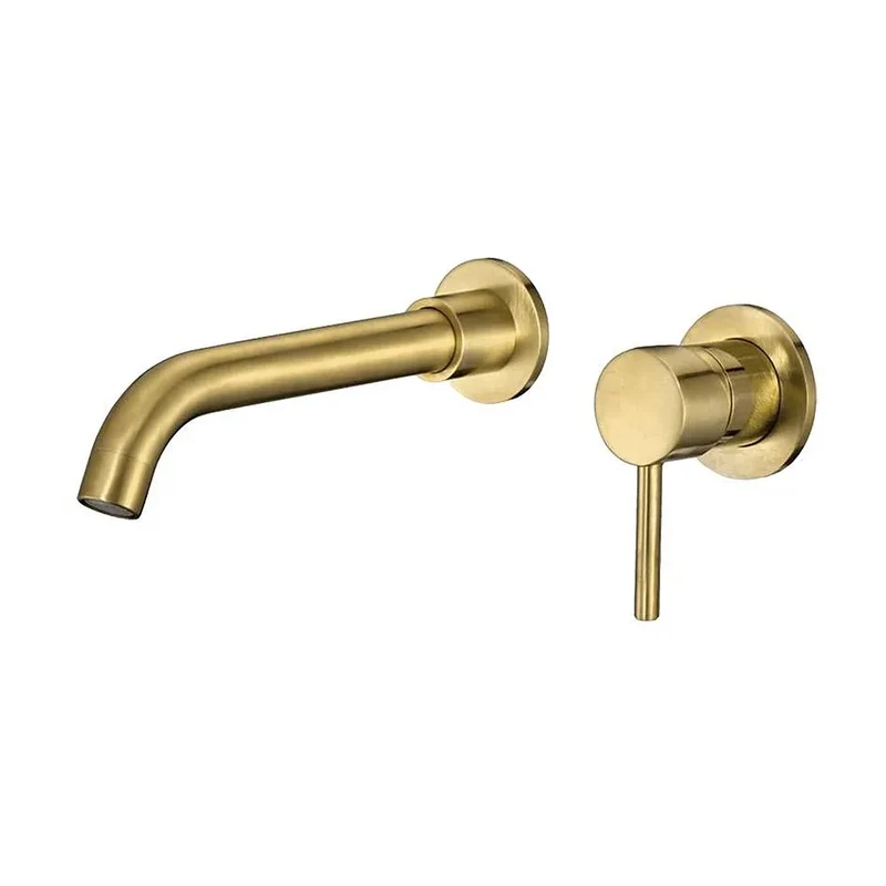 Grifo de lavabo empotrado monomando con caño de 21 cm en oro mate Guadiana de Valaz