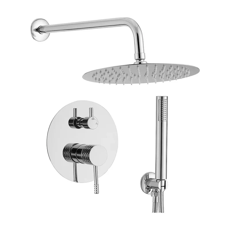Ducha empotrada monomando a pared redonda con maneta luxury y rociador de 30 cm en cromado Ofin de Valaz