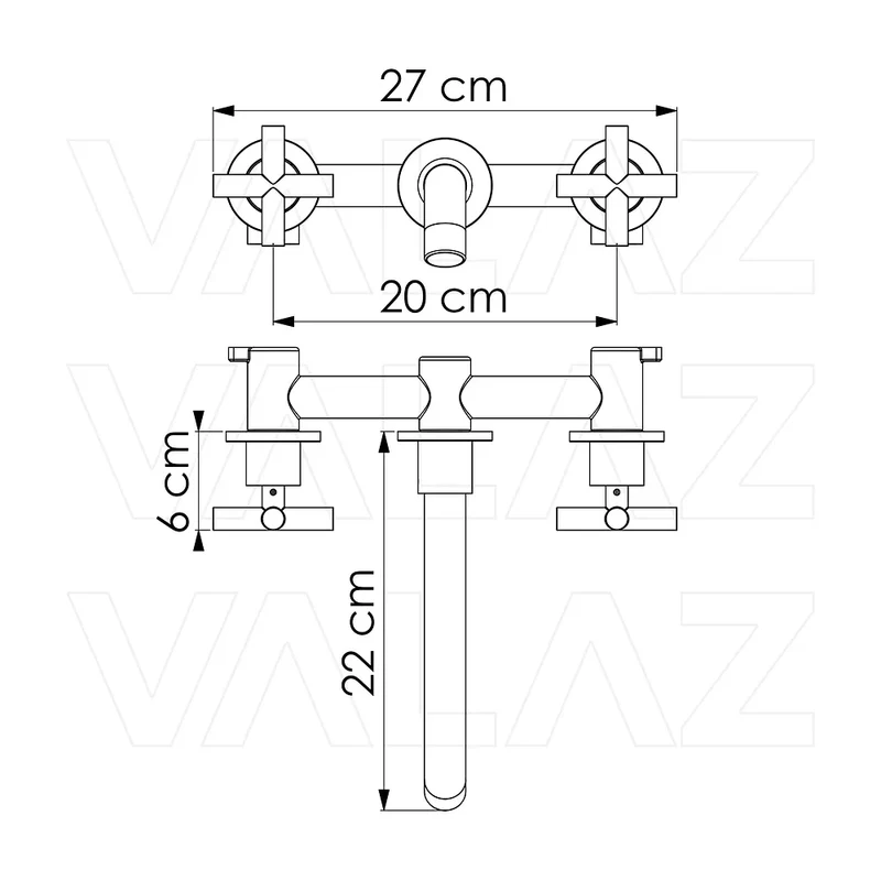 Grifo de lavabo empotrado bimando con caño de 21 cm en oro mate Nalon de Valaz
