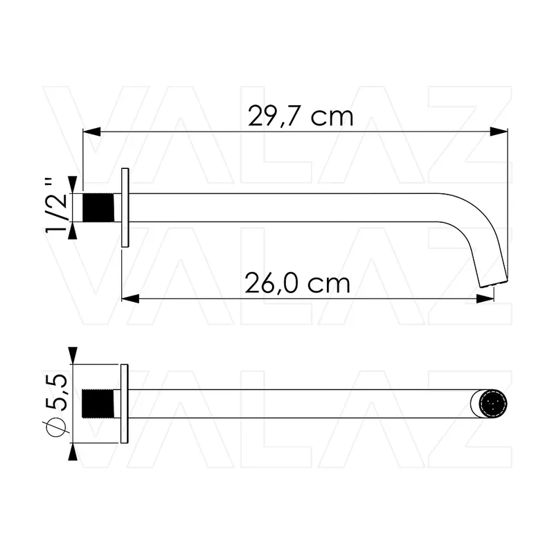 Caño redondo 26 cm cromado con rosca 1/2 de Valaz