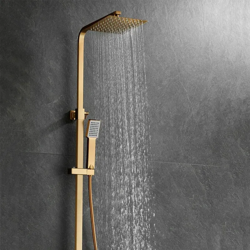 Barra de ducha monomando cuadrada ajustable hasta 120 cm dorado cepillado rociador de 25 cm Segura de Valaz