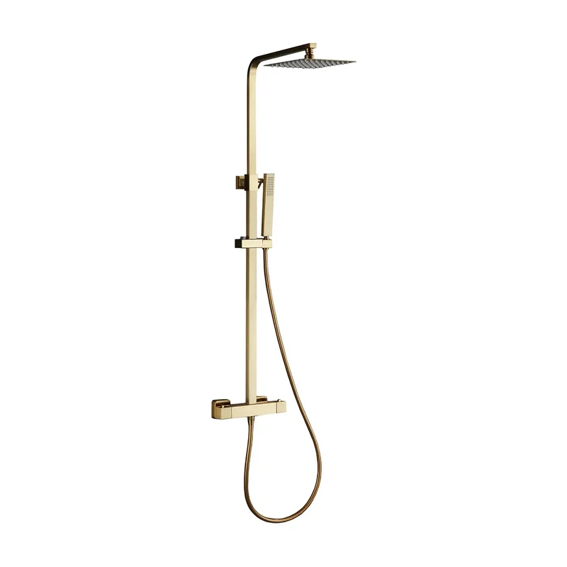 Barra de ducha termostática cuadrada dorado cepillado ajustable 80 a 120 cm rociador de 20 cm Segura de Valaz