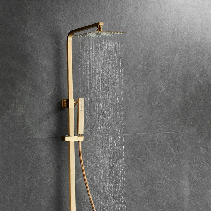 Barra de ducha termostática cuadrada dorado cepillado ajustable 80 a 120 cm rociador de 20 cm Segura de Valaz