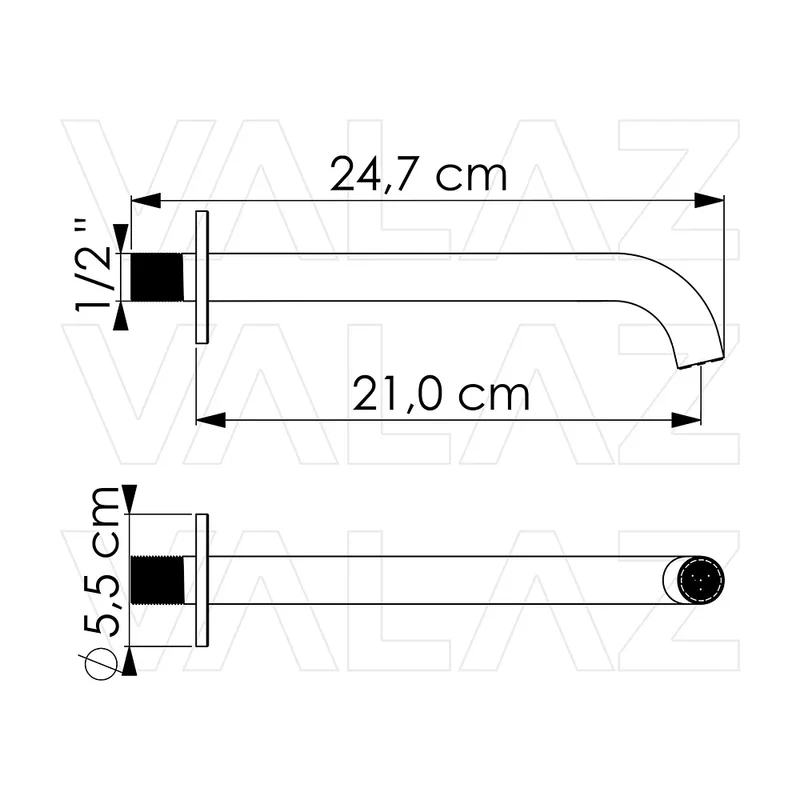 Caño de lavabo redondo empotrado 21 cm latón cromado de Valaz
