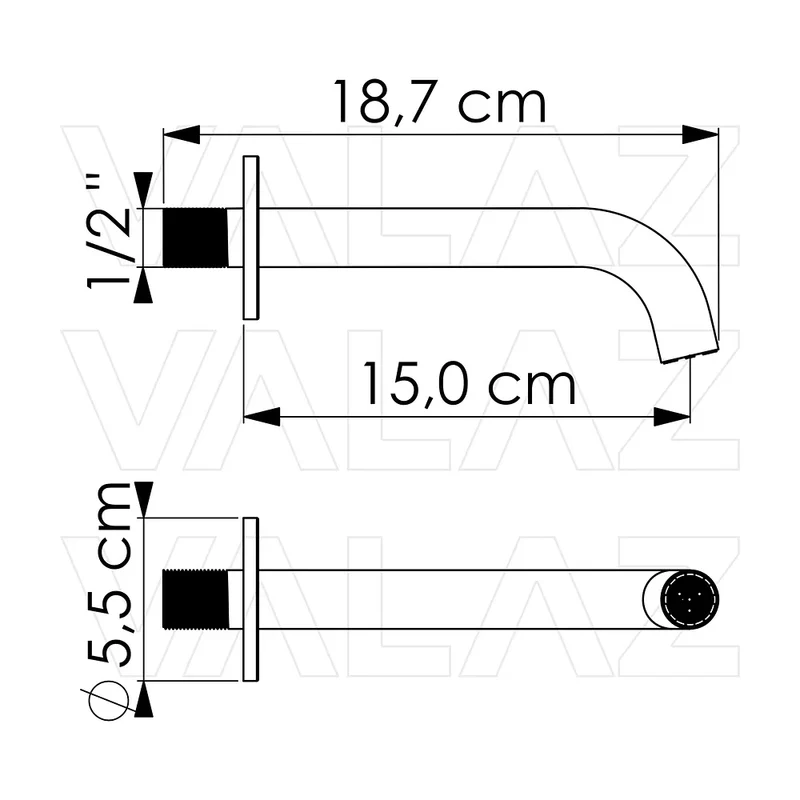 Caño de lavabo redondo empotrado 15 cm cromado para lavabo de Valaz