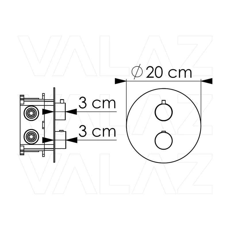 Cuerpo empotrado termostático de 2 vías diseño redondo en oro mate con protección PVD de Valaz