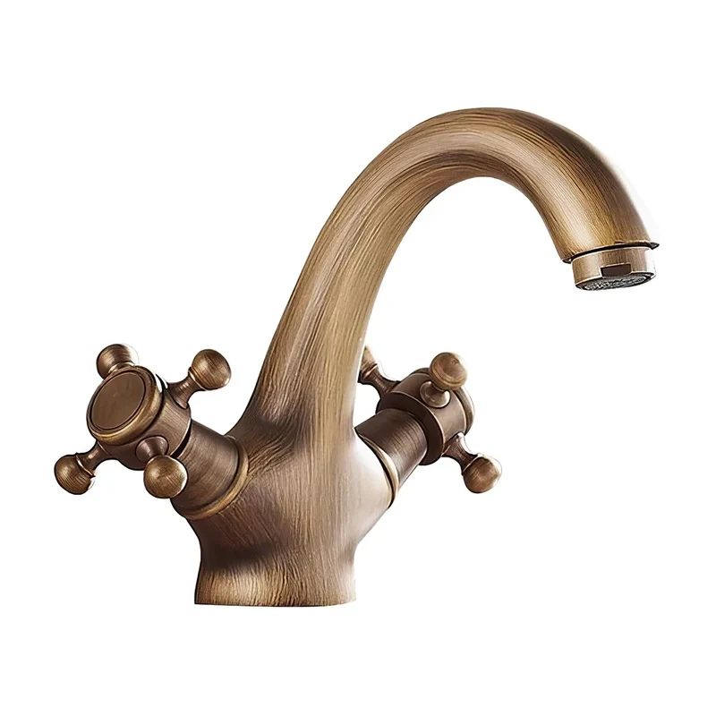 Grifo de lavabo bimando de estilo retro en dorado envejecido Adaja de Valaz