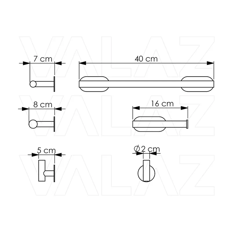 Set de Baño Adhesivo Valaz Cromado: Toallero 40cm, Percha y Portarrollos sin Taladro