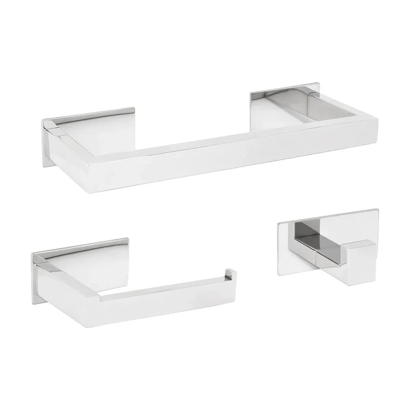 Accesorios de baño cromados con diseño cuadrado adhesivos sin taladro 30cm toallero portarollos y perchas de Valaz