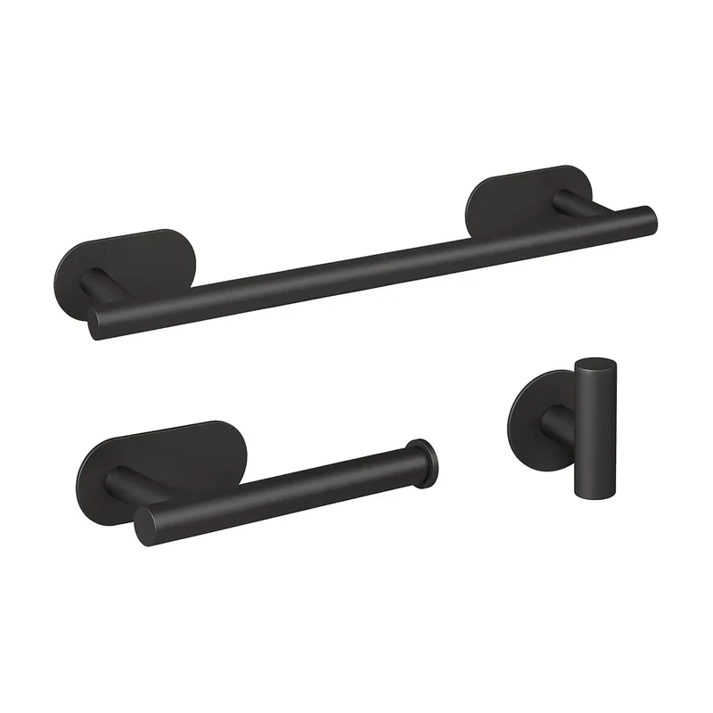 Accesorios de baño negro mate con montaje adhesivo sin taladro Toallero 40 cm Portarollos Percha de Valaz