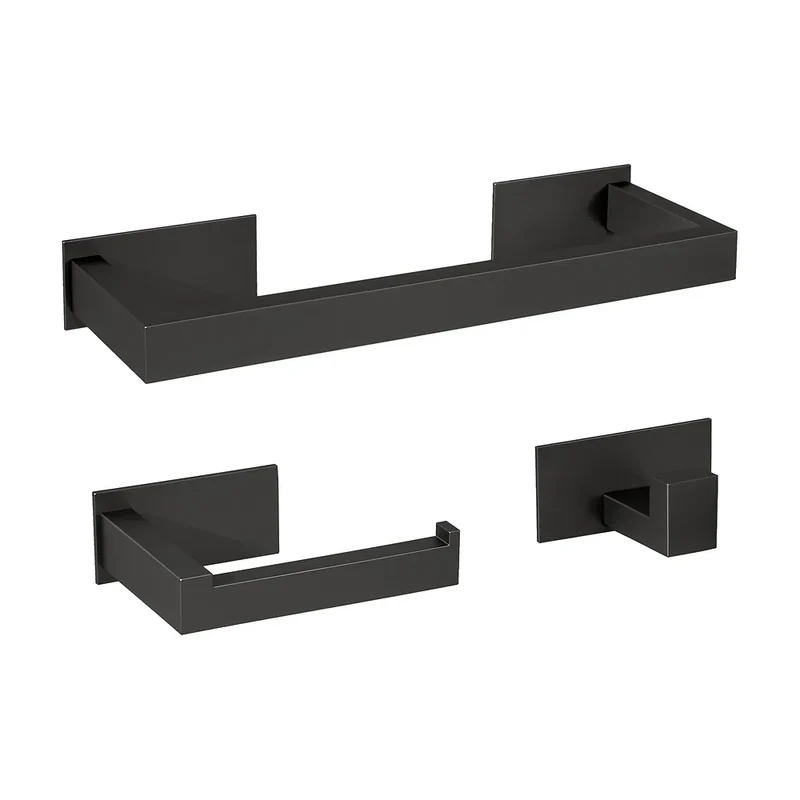 accesorios de baño con acabado negro mate y instalación adhesiva sin taladro de Valaz