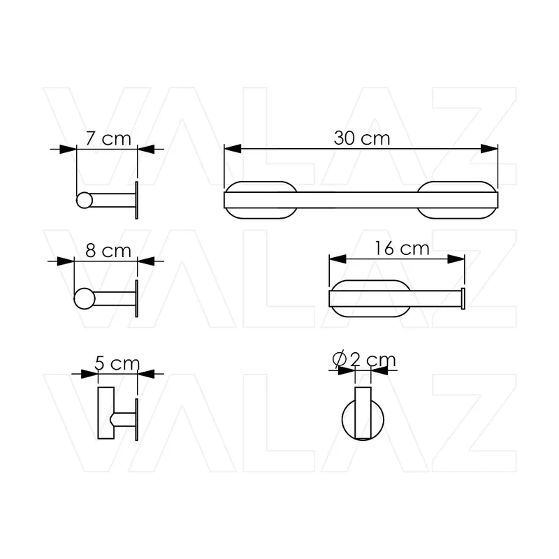 Accesorios de baño adhesivos oro mate con protección PVD diseño redondo toallero 30 cm Portarrollos percha Valaz
